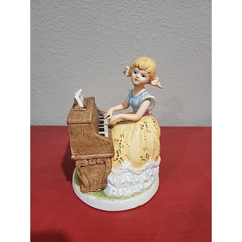 Hand Painted Vintage Lefton Porcelain Girl at Piano "You Light Up My Life" READ